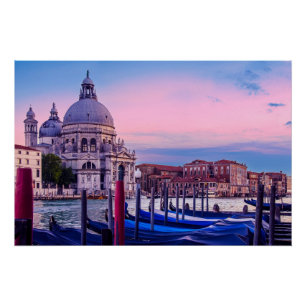 Grand Canal with gondolas and church in Venice Poster