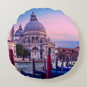 Grand Canal with gondolas and church in Venice Round Cushion