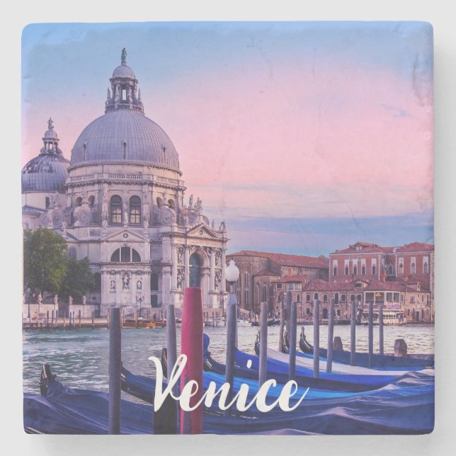 Grand Canal with gondolas and church in Venice Stone Coaster (Front)