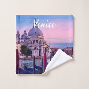Grand Canal with gondolas and church in Venice Wash Cloth