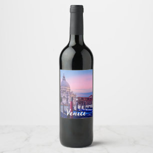 Grand Canal with gondolas and church in Venice Wine Label