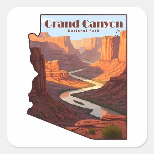 Grand Canyon National Park Arizona Map Square Sticker (Front)
