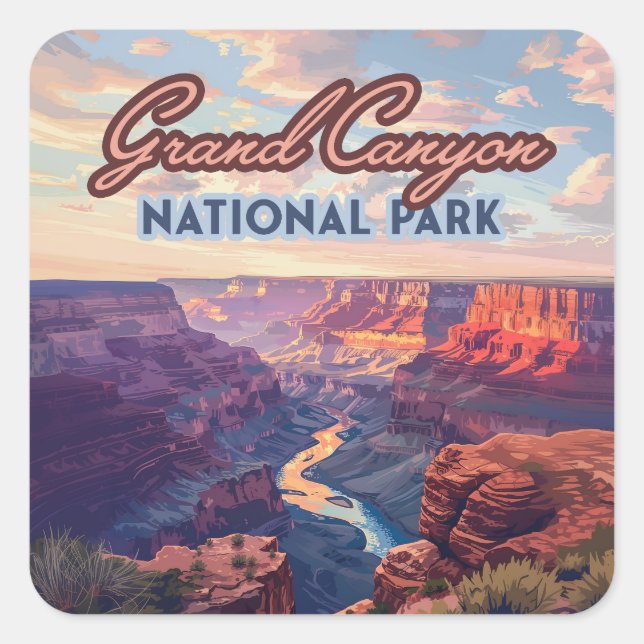 Grand Canyon National Park Arizona Retro Square Sticker (Front)