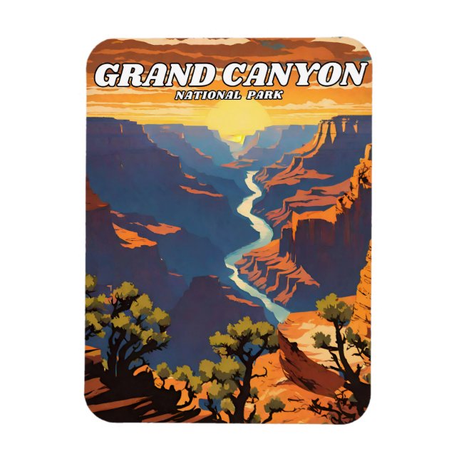 Grand Canyon National Park illustration retro Magnet (Vertical)