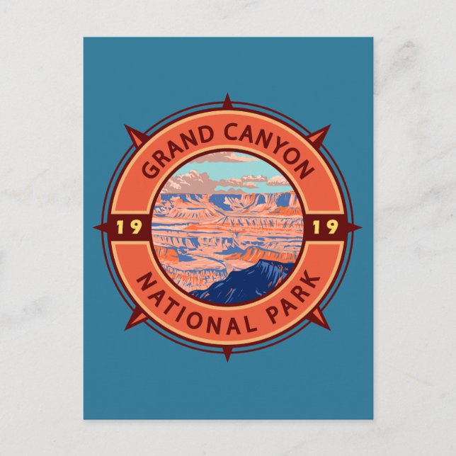Grand Canyon National Park Retro Compass Emblem Postcard (Front)