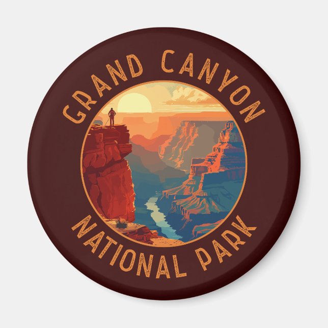 Grand Canyon National Park Retro Distressed Circle Magnet (Front)