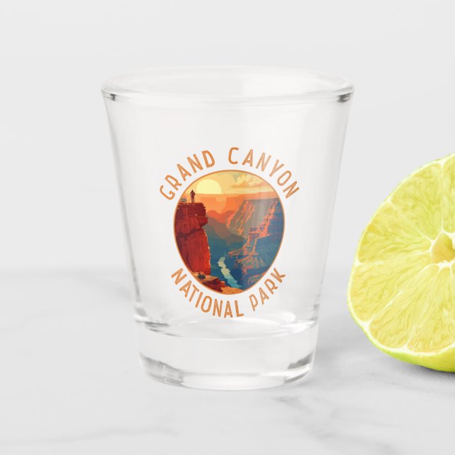 Grand Canyon National Park Retro Distressed Circle Shot Glass (Front)
