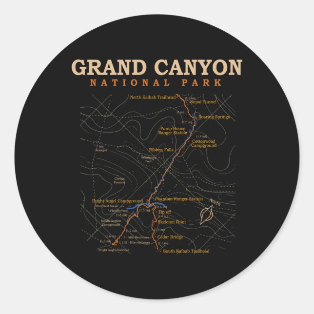 Grand Canyon National Park Trail Map Classic Round Sticker (Front)