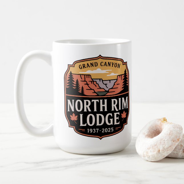 Grand Canyon North Rim Lodge 1937–2025 Memorial Coffee Mug (With Donut)