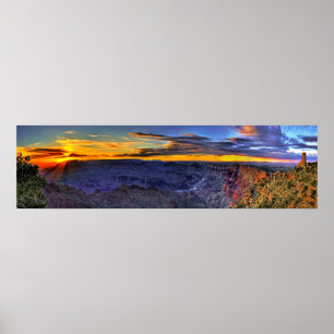 Grand Canyon Sunbeams and Tower Panorama Poster