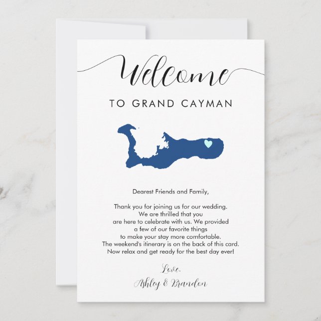 Grand Cayman Map Wedding Welcome Letter Itinerary (Front)