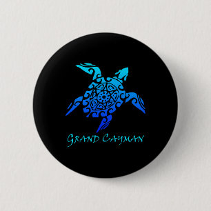 Grand Cayman Vintage Retro Tribal Turtle Vacation  6 Cm Round Badge