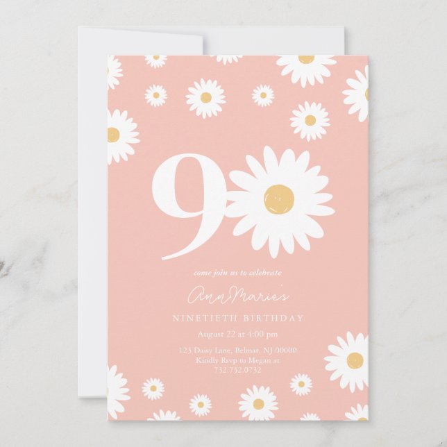 Grand Daisy Milestone Ninety Birthday Invitation (Front)