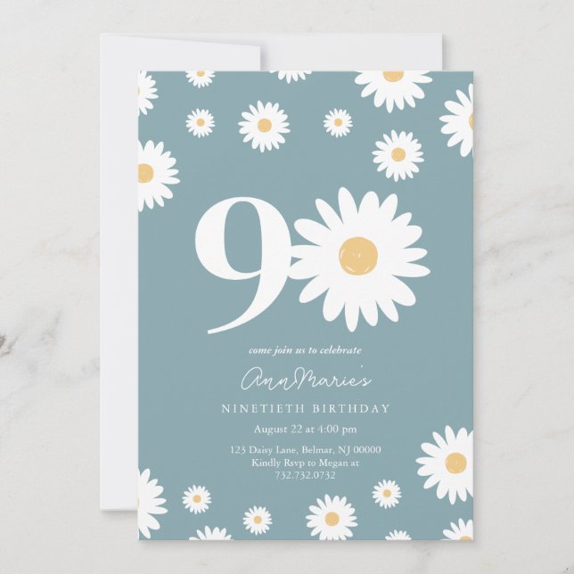 Grand Daisy Milestone Ninety Birthday Invitation (Front)
