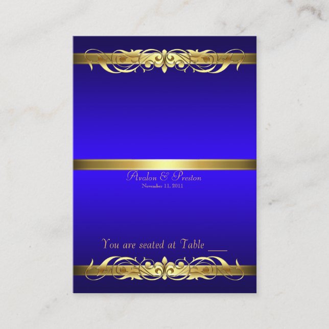 Grand Duchess Blue Gold Scroll Table Placecard (Front)