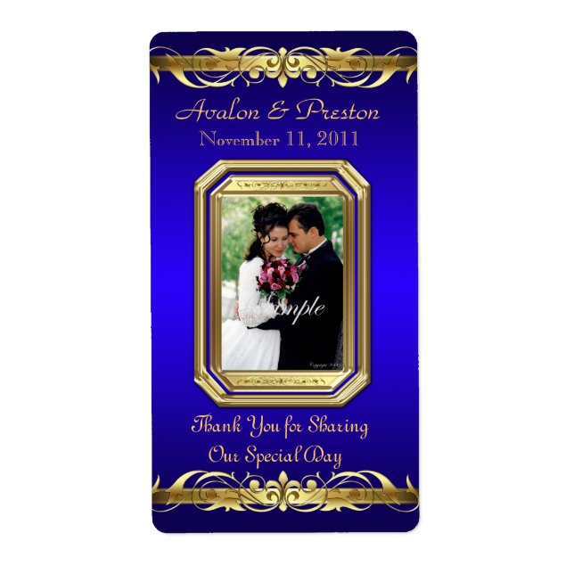 Grand Duchess Blue Photo Gold Wine Wedding Label (Front)
