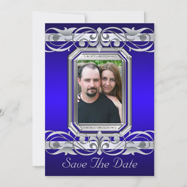 Grand Duchess Blue Save The Date Silver Invitation (Front)