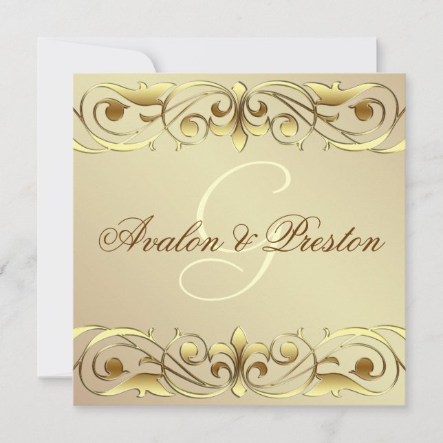 Grand Duchess Gold Metal Scroll Invitation (Front)