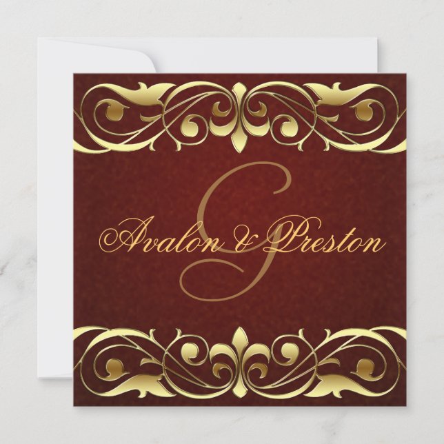 Grand Duchess Gold Scroll Leather Invitation (Front)