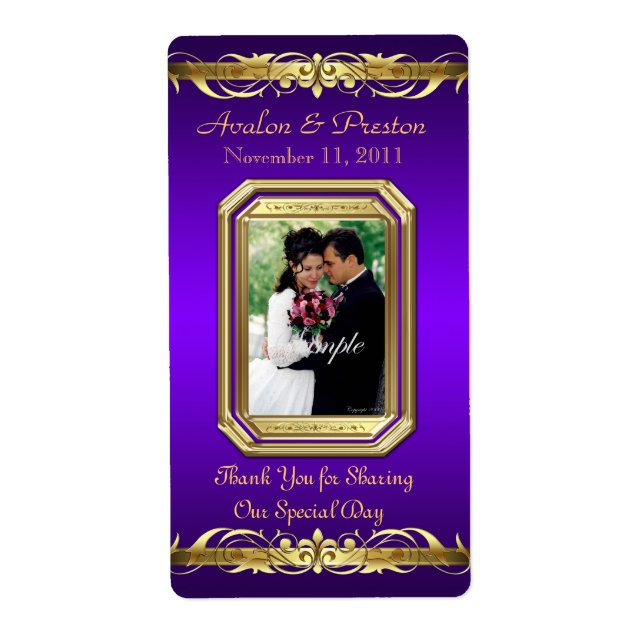 Grand Duchess Purple Photo Gold Wine Wedding Label (Front)