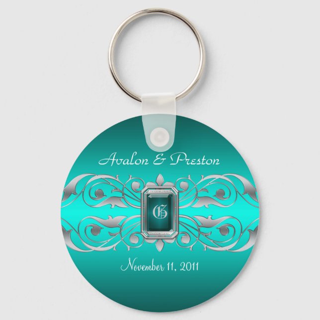Grand Duchess Silver Monogram Teal Keychain (Front)