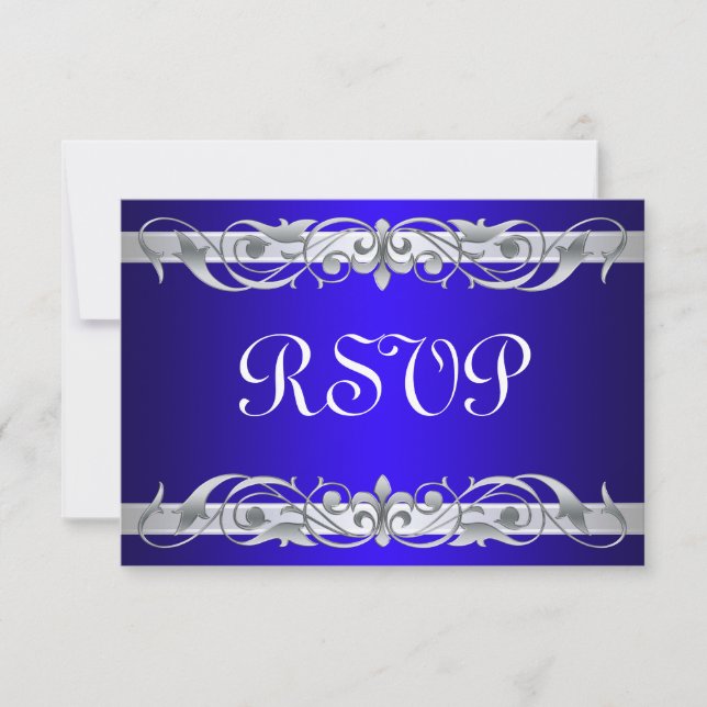 Grand Duchess Silver Scroll Blue RSVP Card (Front)