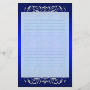 Grand Duchess Silver Scroll Lined Blue Stationery