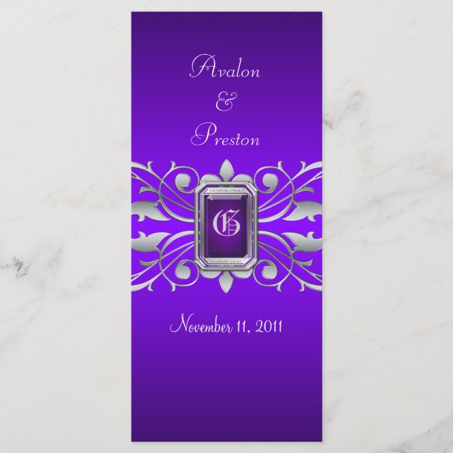 Grand Duchess Silver Scroll Purple Wedding Program (Front)
