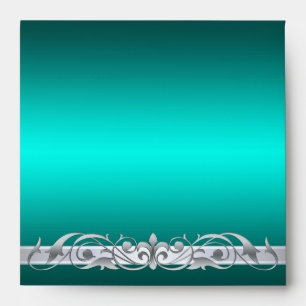 Grand Duchess Silver Scroll Square Teal Envelope