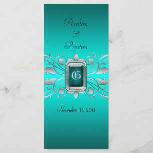 Grand Duchess Silver Scroll Teal Wedding Program