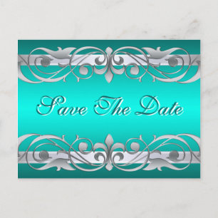 Grand Duchess Silver & Teal Save The Date Postcard