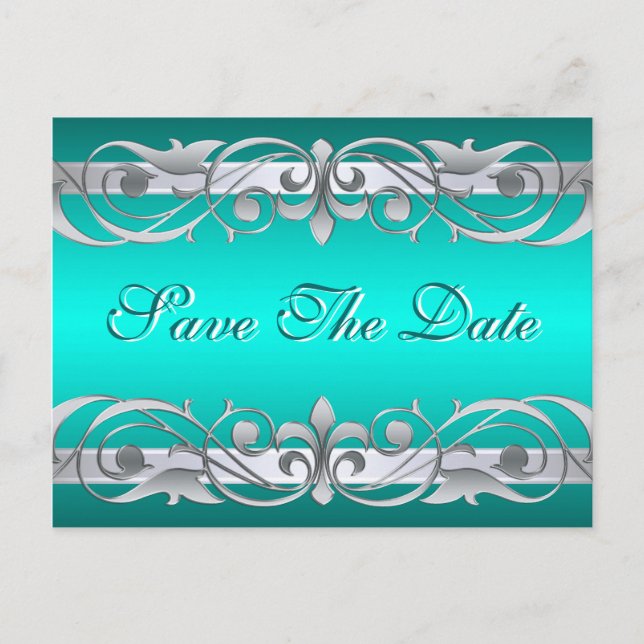 Grand Duchess Silver & Teal Save The Date Postcard (Front)
