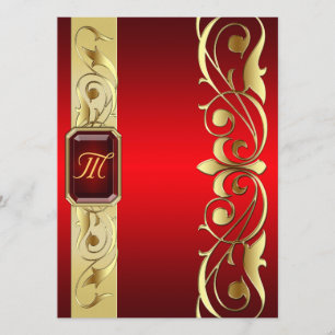 Grand Duke Red Jewel Gold Scroll Red Invitation