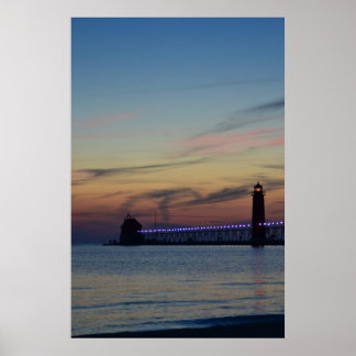 Grand Haven Lighthouse and Pier at Night Poster