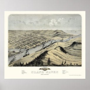 Grand Haven, MI Panoramic Map - 1868 Poster