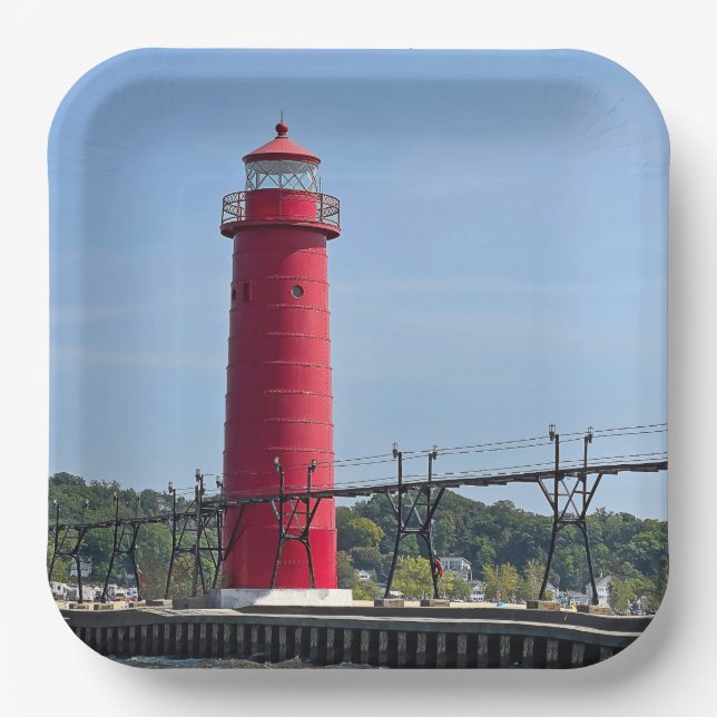 Grand Haven Michigan Lighthouse Paper Plate (Front)