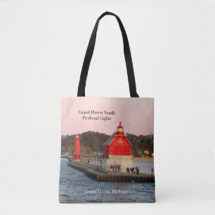 Grand Haven South Pierhead Lights all over totebag Tote Bag
