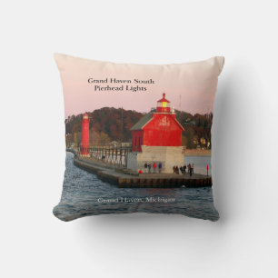Grand Haven South Pierhead Lights square pillow