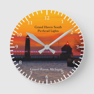 Grand Haven South Pierhead Lights sunset clock