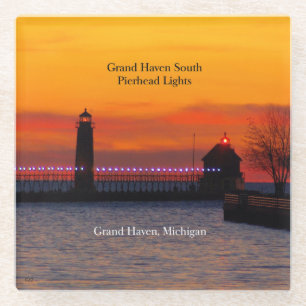 Grand Haven South Pierhead Lights sunset coaster