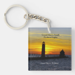 Grand Haven South Pierhead Lights sunset key chain
