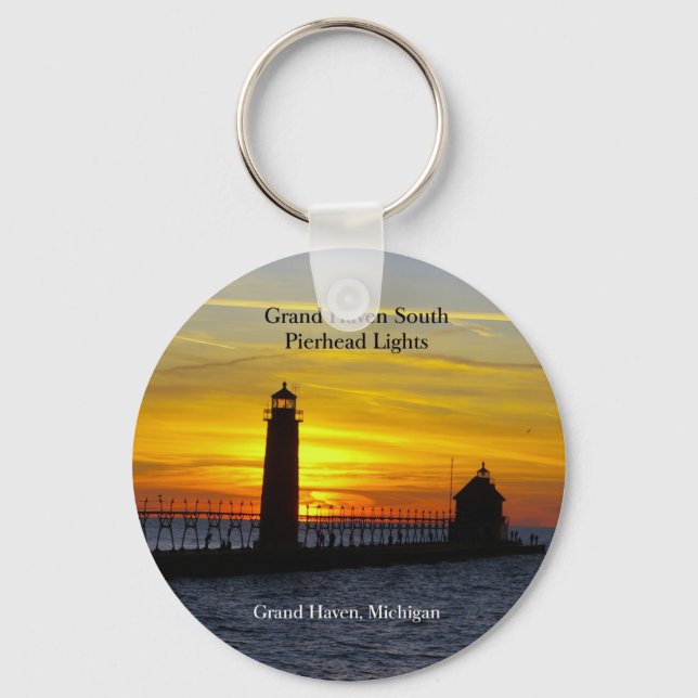 Grand Haven South Pierhead Lights sunset key chain (Front)
