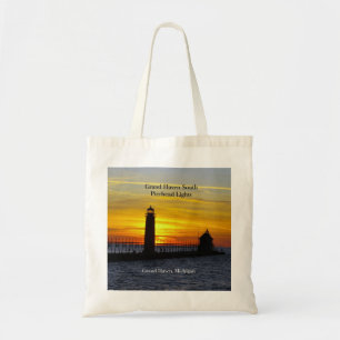 Grand Haven South Pierhead Lights sunset tote bag