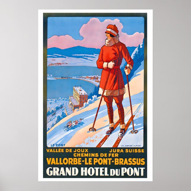 Grand Hotel du Pont Switzerland Vintage Ski Poster (Front)