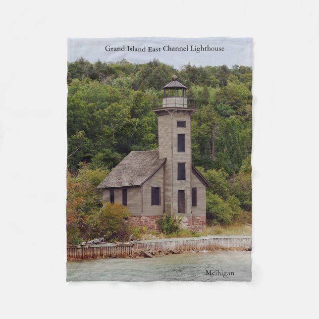 Grand Island East Channel Lighthouse Fleece Blanket (Front)