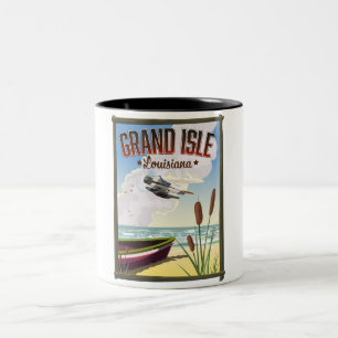 Grand Isle, Louisiana Travel poster  Two-Tone Coffee Mug
