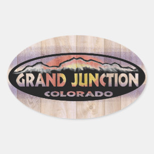 Grand Junction Colorado wood flag oval stickers