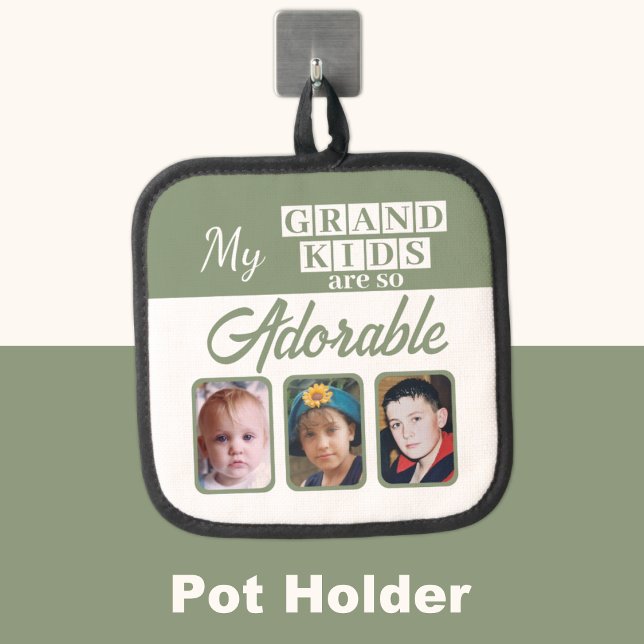 Grand kids so adorable 3 photo green pot holder (Creator Uploaded)