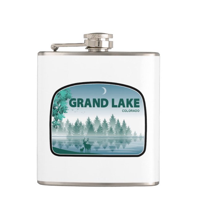 Grand Lake Colorado Deer Hip Flask (Front)