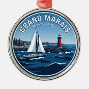 Grand Marais Minnesota Metal Ornament